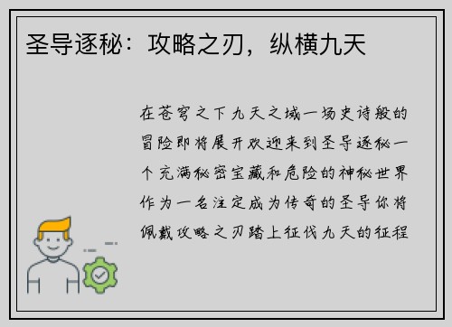 圣导逐秘：攻略之刃，纵横九天